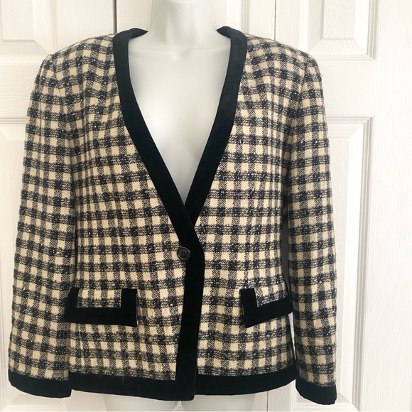 Vintage GFT Giorgio Armani Houndstooth Wool Blazer Velvet Trim Made in Italy - Picture 3 of 17